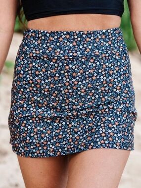 Navy Floral Swim Mini Skirt